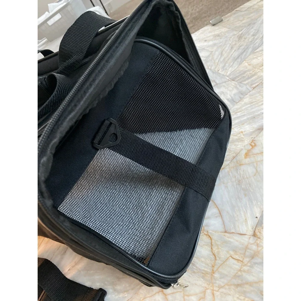 Black Soft Sided Pet Carrier Small Dog Cat Travel Bag with Mesh Windows Strap